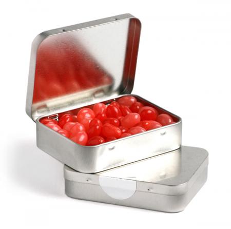 RECTANGLE HINGE TIN FILLLED WITH JELLY BEANS 75G
