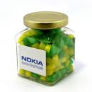 CORPORATE COLOURED HUMBUGS IN SQUARE JAR 140G